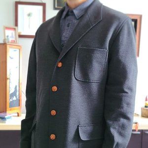 Charcoal Sport Blazer Men Wool Coat Jacket. Size M/L Leather buttons